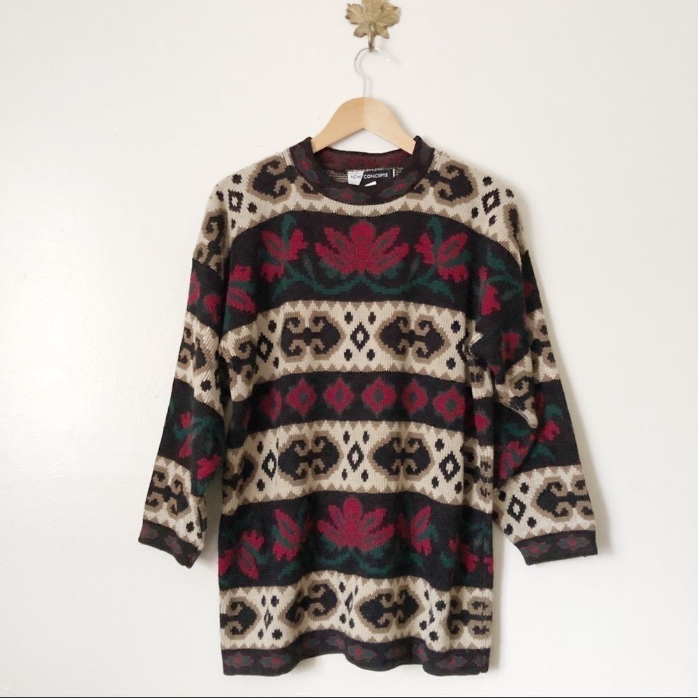 Vintage 80’s New Concepts Crewneck oversize holiday sweater acrylic Large